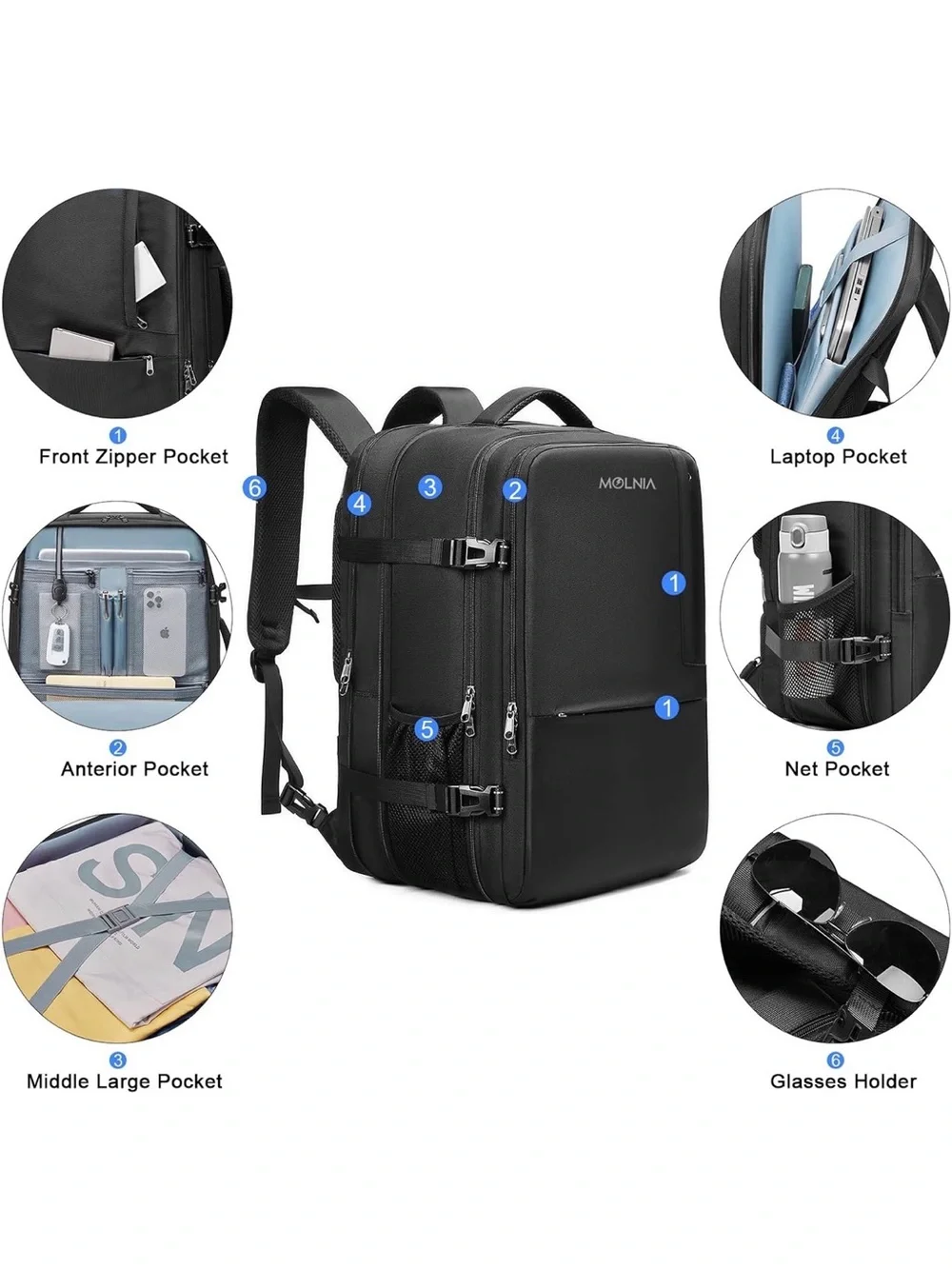 Black Travel Backpack with Hidden Straps - Men